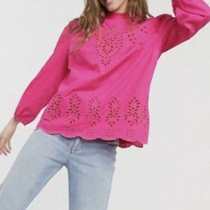 J. Crew Mockneck Cotton Poplin Top With Emb Eyelet